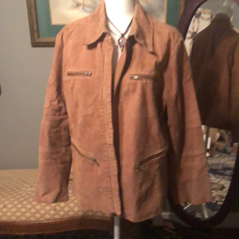 Jacket brown suede jacket Tan brown coat Jacket Outbrook size 12/14